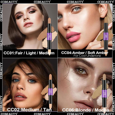 CCbeauty 2-IN-1 Matte Contour Stick Makeup,Cream Dual Highlighter Bronzer Stick, Highlighting & Contouring Kit, Highlight Concealer Sticks for Fac...