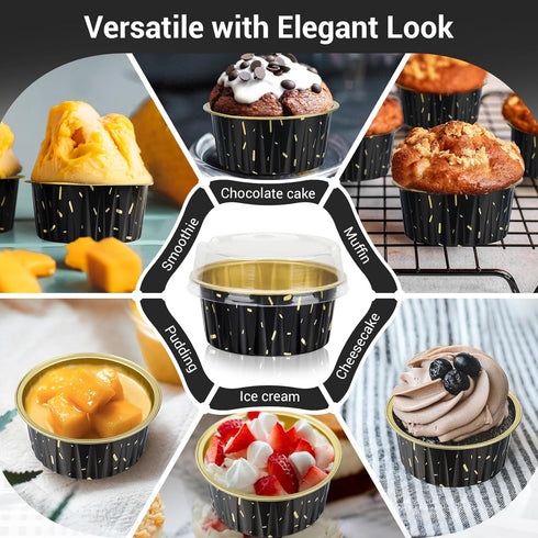EUSOAR Muffin Liners, 50pcs 5oz Disposable Ramekins, Aluminum Foil Muffin Cupcake Liners Cups with Lids, Disposable Aluminum Foil Cupcake Baking C...