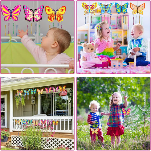 16 Pack Butterfly Wind Chime Kits Butterfly Crafts for Kids Make Your Own Butterfly Wind Chime Wooden DIY Arts and Crafts for Summer Party School ...