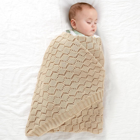 mimixiong Neutral Baby Blanket Knitted Cellular Receiving Crib Nursery Swaddling Blanket for Boys and Girls Camel 40x30 Inch...