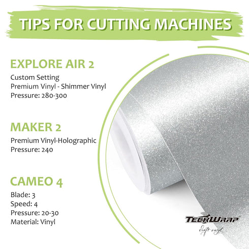TECKWRAP Shimmer Vinyl Glitter Adhesive Craft Vinyl,1ftx5ft,Shining Silver...