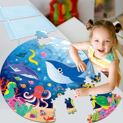 22.8 inch Jumbo Floor Puzzle for Kids Under The Sea Large Floor Puzzle Underwater World Round Puzzles for Toddler Children 4-6 Years Ocean Theme D...