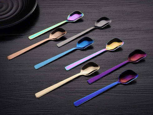 Yogurt Spoon, Stainless Steel Gelato/Ice Cream Spoon, Multi-color Fruit Spoon, Dessert Spoon, 6.4-inch, Set of 6...