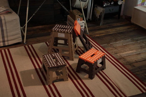 AZUMAYA Folding Step Stool 15.4" inches Height Brown and Orange FKF-622OR...