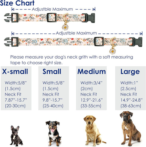 Cute Dog Collar Beige Flower Pattern for Boys and Girls Holiday Dog Collars Summer Fall Gift Adjustable for Small to Medium Breed Dogs (XS)...
