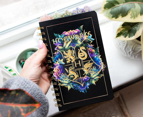 Harry Potter Hogwarts Crests 5-Tab Spiral Notebook | 75-Page Bound Sketchbook Journal, Work Memo Notepad With Lined Paper, Travel Diary Writing | ...