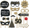 Fully Assembled 50th Birthday Photo Booth Props - Set of 30 - Black & Gold Selfie Signs - 50th Party Supplies & Decorations - Cute Bday Designs wi...