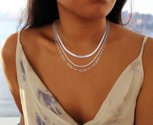 CHESKY Silver Necklace for Women,925 Sterling Silver Chain Necklace Layered Herringbone Rope Paperclip Chain Necklaces for Women Silver Jewelry fo...