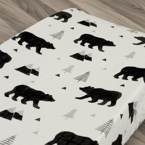 Organic Baby Changing Pad Cover - Muslin Fitted Changing Pad Cover for Boys - Soft and Breathable, Baby Bear Woodland, 16”x32”...