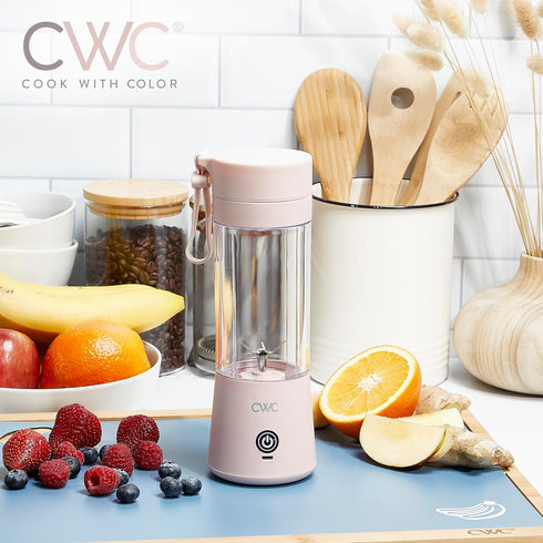 COOK WITH COLOR Mini Portable Blender - 250W Power, 12oz Capacity, Stainless Steel Blade, Wireless/USB Rechargeable, Blush...