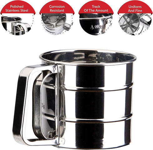 2.5 Cup Flour Sifter, Semi Automatic Small Baking Sieve, Stainless Steel, Fine Mesh Sieve Flour Duster...