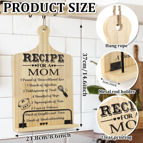 Gifts for Mom,Mother's Day Gift,Cook Book Holder Cutting Board Style Adjustable Recipe Book Holder for Reading Hand Free,Cookbook Stand for Kitche...