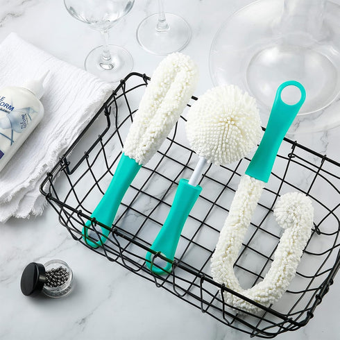 3 Pieces Wine Cleaning Brush Flexible Bottle Scourer with Stainless Steel Decanter Cleaning Balls Multi-Function Household Cleaning Tools for Gobl...