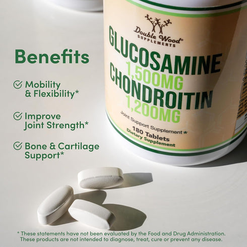 Glucosamine Chondroitin Triple Strength (1,500mg Glucosamine Sulfate, 1,200mg Chondroitin) 180 Tablets, Two Month Supply (Joint Support Supplement...