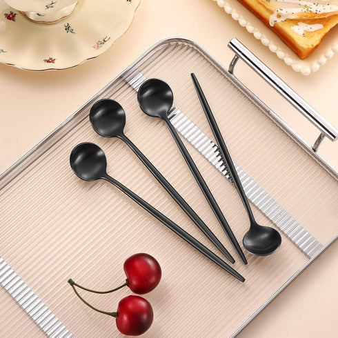 4 PCS 6.7 Inches Satin Black Stainless Steel 18/10 Coffee Spoons,Iced Tea Spoon,Espresso Stirring Spoon,Matte Black SS304 Teaspoons,Dessert Spoon,...