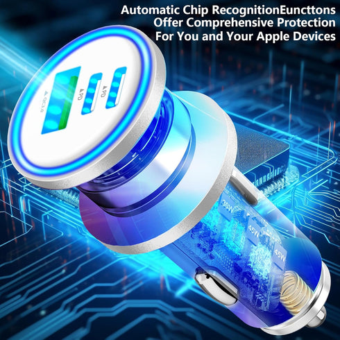 USB C Car Charger, Rombica 3-Port 67W Dual PD USB-C&USB-A Car Power Cigarette Lighter Adapter PD/QC3.0 Type C Car Charger Fast Charging for iPhone...