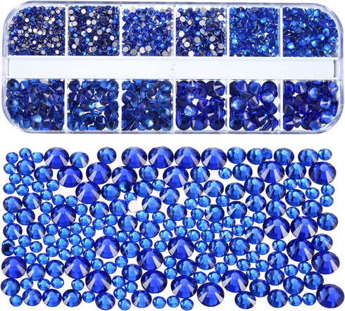 TecUnite 2000 Pieces Flat Back Gems Round Crystal Rhinestones 6 Sizes (1.5-6 mm) with Pick Up Tweezer and Rhinestones Picking Pen for Crafts Nail ...