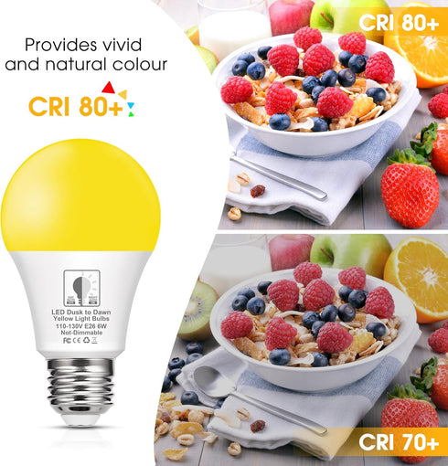 EvaStary Dusk to Dawn Yellow Bug Light Bulbs Outdoor, A19 LED Yellow Bulb for Porch Lights Outside, Auto On/Off 6W(40W Equivalent) 2000K Yellow Am...