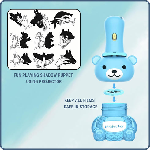 80 Patterns Bear Flashlight Projector for Kids with Educational Preschool Learning; Letters, Numbers, Animals, Birds, Vehicles, Dinosaurs, Ocean, ...