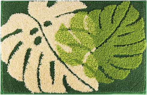 Hi Space Bathroom Rugs 24x16IN Blue Leaves Bath Mat for Bathroom Non Slip Machine Washable Soft Microfiber Absorbent Cute Bath Rug Plush for Tub S...