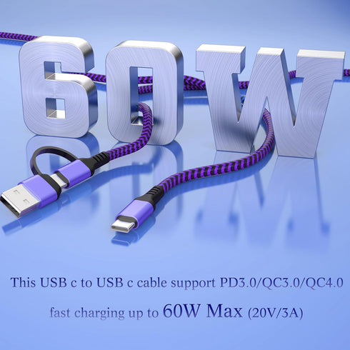 USB C Cable 6FT, 2Pack 60W 2in1 Charging Cable Type C Charger Fast Charging Cable Nylon Braided USB A/C to USB-C Cable for iPhone 15 Pro Max iPad ...