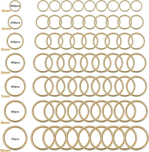 1370Pcs Gold Open Jump Rings 3/4/5/6/8/10 mm Crafts Jump Rings Kit Small and Large DIY Open Jump Ring Hoops for Jewelry Making Keychains and Neckl...
