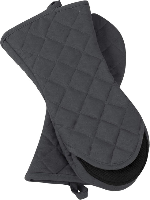 uxcell Canvas Oven Mitts, Heat Resistant Gloves Dutch Pot Holders, Non-Slip Grip, Cotton Inside Double Oven Gloves, with Hanging Loop, 1 Pair, Gra...