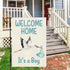 Welcome Home Baby Boy Garden Flag Baby Shower Garden Flag 12×18 Inch Double Sided Burlap Flag Newborn Gender Reveal Lawn Yard Sign Stork Outdoor D...