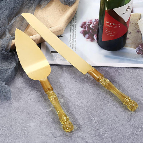TANG SONG Simple Design Wedding Cake Knife and Serving Set for Parties Weddings Birthdays Anniversaries (Golden)...