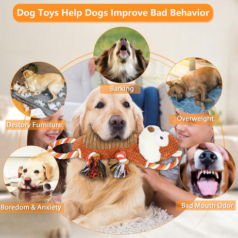 Rope-Infused Squeaky Dog Toys for Large Dogs, Interactive Tug of War Puppy Toy, Cute Pet Toys Large Plush Dog Chew Toys for Small, Medium and Big ...