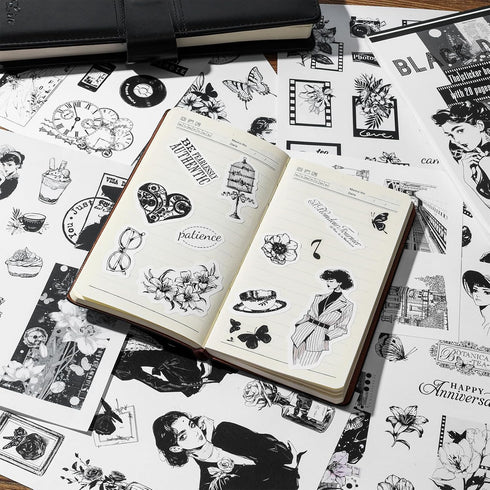 Scrapbooking Stickers Book 200 Stickers A5 Size People Stickers Pre-Cut Washi Stickers for Journaling stickers black and white scrapbook supplies...