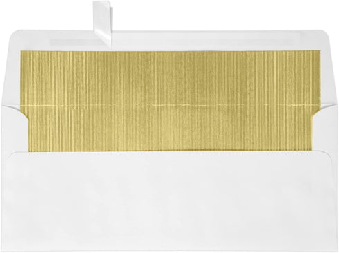 LUXPaper #10 Foil Lined Business Envelopes | Peel & Press | 4 1/8" x 9 1/2" | White w/Gold LUX Lining | 60lb. Text | 50 Qty...