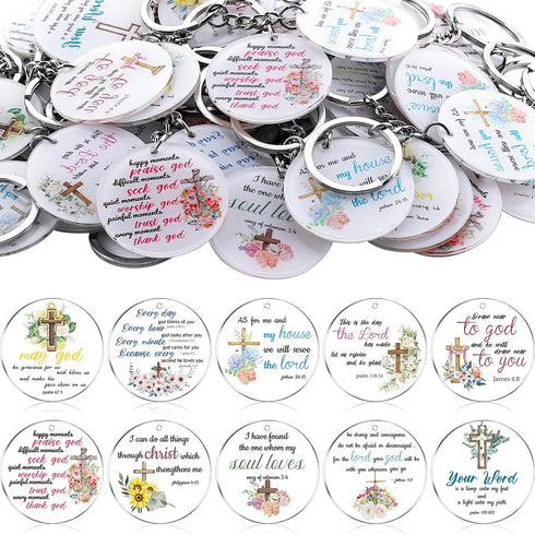 50 Pcs Bible Verse Keychain Bulk Inspirational Christian Quotes Keychain Religious Church Bible Cross Acrylic Floral Key Ring Gift for Mom Women T...