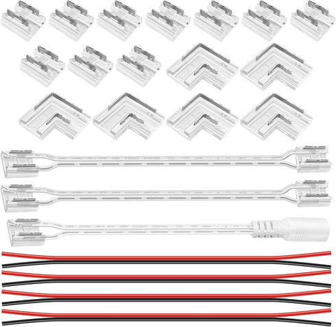 23PCS 8mm COB Led Strip Connectors Kit for COB led Strip Lights 2 Pin, 10pcs Transparent Connector, 6pcs L-Shaped Connectors, 2pcs Dual End, 4pcs ...
