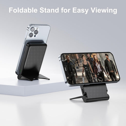 Magnetic Power Bank 5000mAh Wireless Portable Charger with Foldable Stand for Mag-Safe Battery Pack Compatible with iPhone 14/13/12 Mini/Pro/Pro M...
