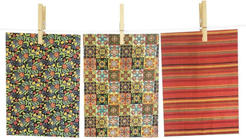 Kitchen Dish Towels, 100% Natural Cotton Mexican Fiesta Talavera Floral Striped Prints, Set of 3 Multi-Purpose Multi-Color Colorful Unique Dishclo...