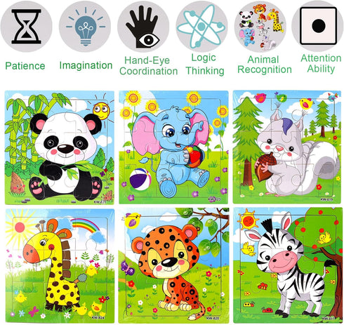 6 Pack Wooden Animal Jigsaw Puzzles for Kids Age 2 3 4 5 Toddler Preschool Educational Puzzles Learning Travel Toys for Boys and Girls...