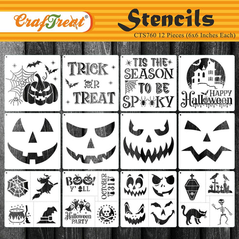 CrafTreat 12 Pieces Halloween Stencils for Painting on Wood (6x6), Halloween Painting Stencils, Elegant Halloween Stencils for Cookies, Ghost Sten...
