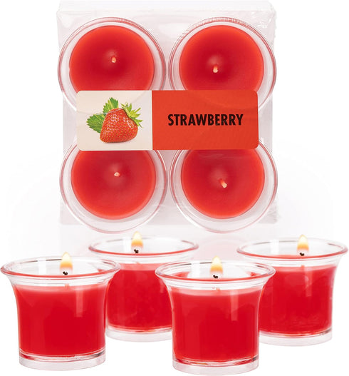 HYOOLA Clear Cup Scented Votive Candles - Strawberry - 12 Hour Burn Time - 4 Pack - European Made...