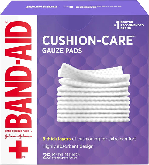 Band-Aid Brand Cushion Care Non-Stick Gauze Pads, Individually-Wrapped, Medium, 3 in x 3 in, 25 Count (Pack of 1)...