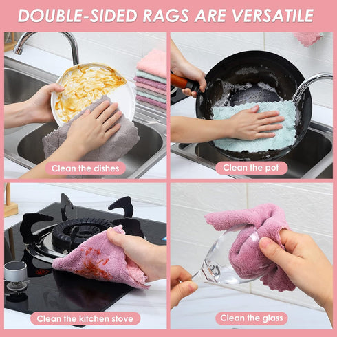 11Pack Kitchen Dish Cloths, Reusable Dish Towels, Nonstick Oil Washable Fast Drying, Super Absorbent Coral Velvet Cleaning Cloths for Mom from Dau...