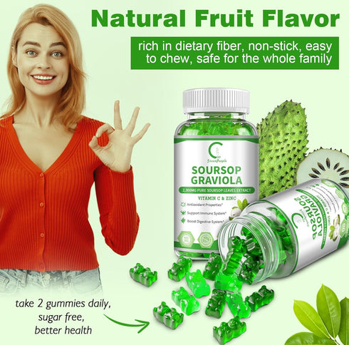Soursop Graviola Gummies | 2,000mg Soursop Leaves Extract for Energy Boost, Digestive & Immune Support, Antioxidant Properties, Pure Soursop Fruit...