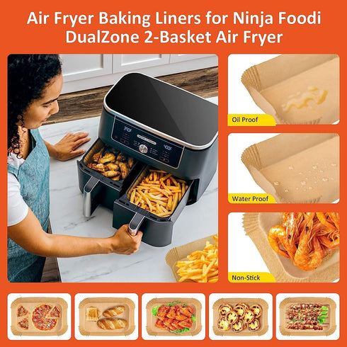 Air Fryer Liner for Ninja DZ201 DZ071 DZ401 DZ550 100PCS Food Grade Parchment Disposable Air Fryer Paper Liners Air Fryer Accessories Rectangle Ba...