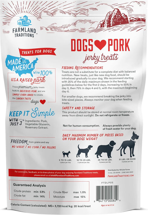 Farmland Traditions New Filler Free Dogs Love Pork Premium Jerky Treats for Dogs (5 oz.)...