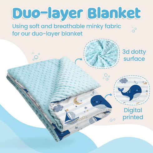 Whale Baby Blanket for Boys or Girl 30x40 - Soft Kids Throw Minky Blankets with Dotted Backing for Babies - Toddler Newborn Nursery Crib Bedding B...