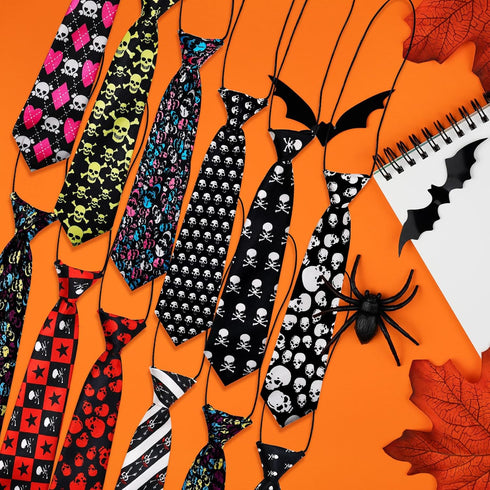 10pcs Skull Large Dog Neck Ties, Festival Dog Ties for Medium Large Dogs, Bulk Handmade Large Dog Collar Grooming Ties, Holiday Skull Pattern Dog ...