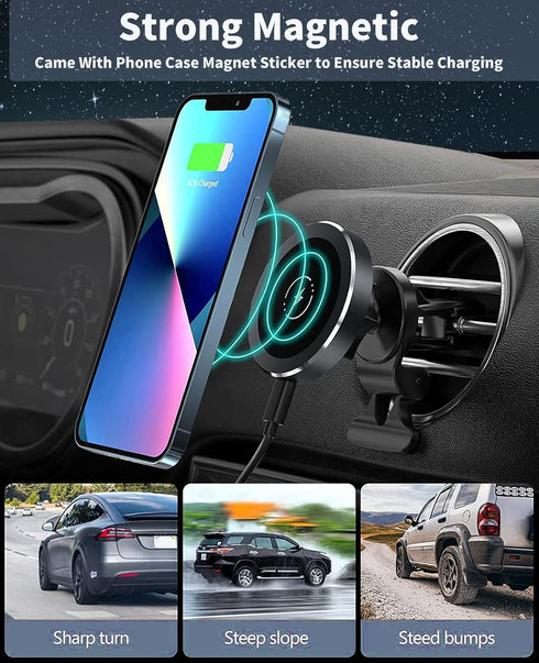 Magnetic Wireless Car Charger, DOODA 15W Fast Charging Wireless Car Air Vent Charger Compatible with iPhone 15/14/13 Pro/Pro Max//13 Mini,iPhone 1...