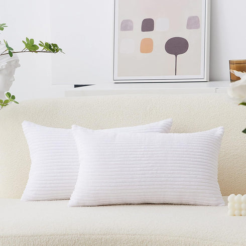 Home Brilliant Oblong Throw Pillow Covers 12x20 Striped Corduroy Rectangle Pillow Covers for Spring Decor Couch Lumbar Cushion Covers, 12 x 20 inc...