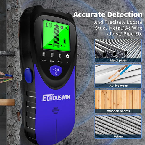 Stud Finder Wall Scanner, 5 in 1 Electronic Stud Detector with LCD Display & Audio Alarm, Stud Sensor for Wood AC Live Wire Metal Studs Detection ...