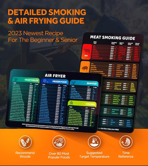Newest 2-in-1 Magnetic Meat Smoking Guide & Air Frying Guide with Temperature, Time & Wood Flavors, Useful Air Fryer & Smoker Accessories Kitchen ...